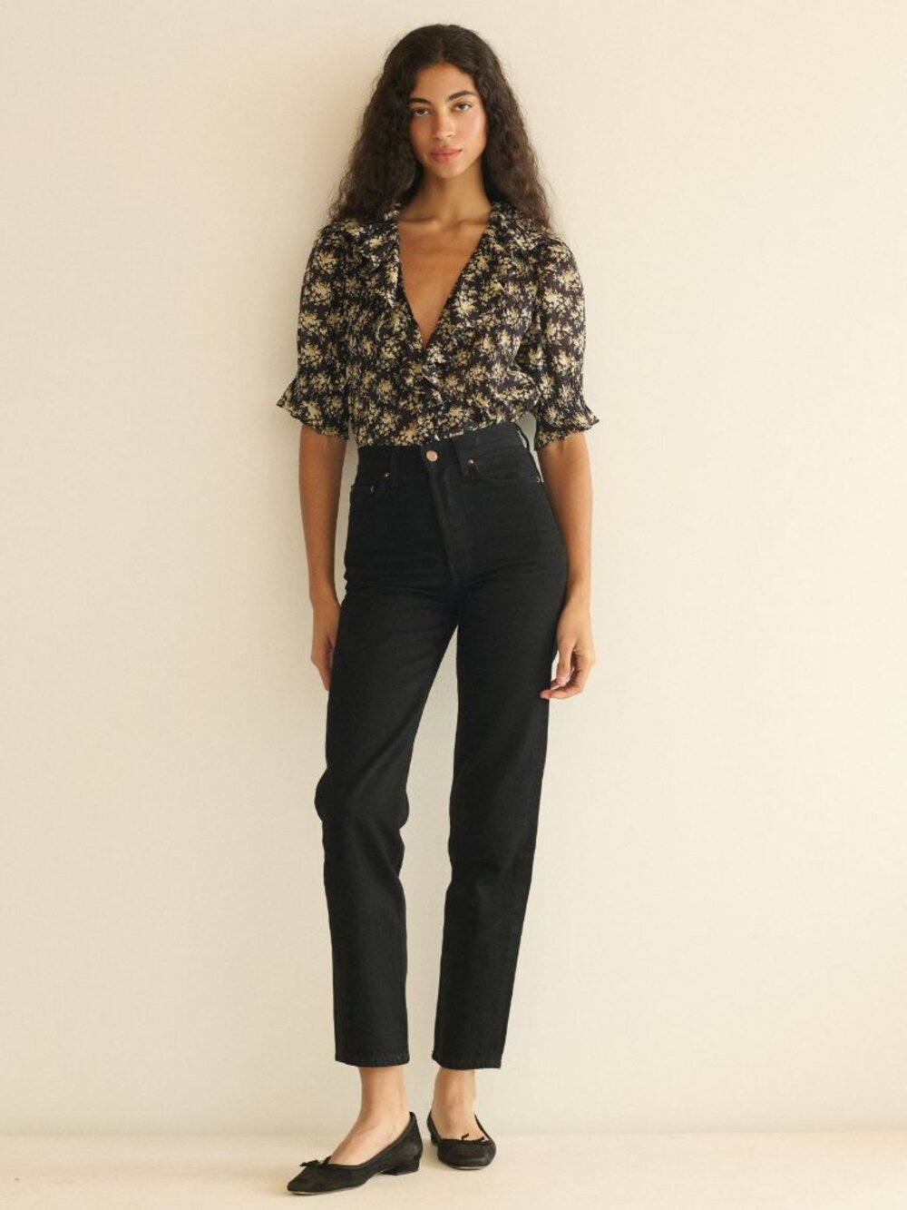 DÔEN Henri Top Noir Rosier Floral Blouse S NWT